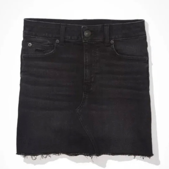 American Eagle Next Level Stretch Distressed Denim Mini Skirt, Black - Picture 2 of 8